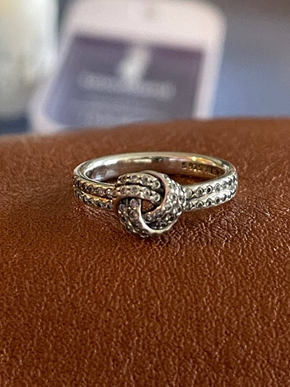 Pandora ALE Sterling Silver Love Knot CZ Ring Size 6.5